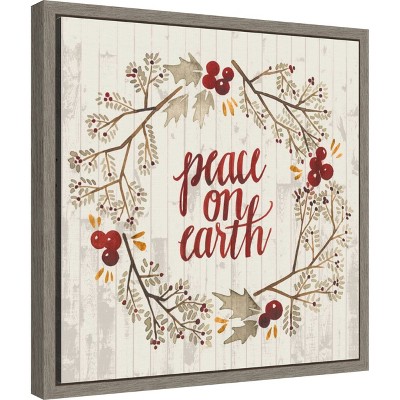 Rustic Christmas Wreath Peace on Earth Canvas Print