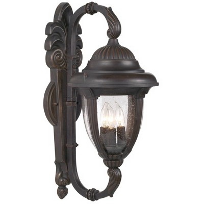 John Timberland Traditional Outdoor Wall Light Fixture Bronze Double Arm 21 1/2" Clear Seedy Glass for Exterior House Porch Patio