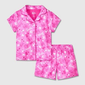 Toddler Girls' 2pc Barbie Coat Pajama Set - Pink - 1 of 3
