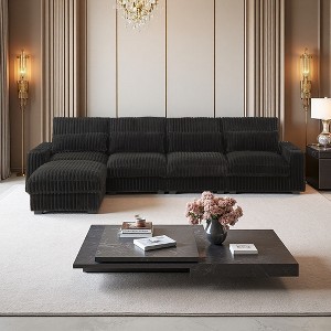 126" Corduroy L-Shaped Sectional Sofa with Cup Holders & USB Ports - 1 of 4