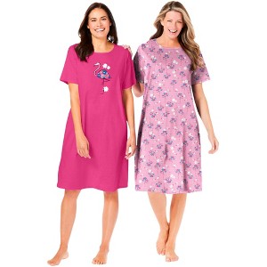Dreams & Co. Women's Plus Size 2-Pack Short-Sleeve Sleepshirt - 1 of 4