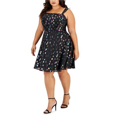 City Studio Womens Metallic Polka Dot Fit & Flare Dress, Multicoloured, 20W