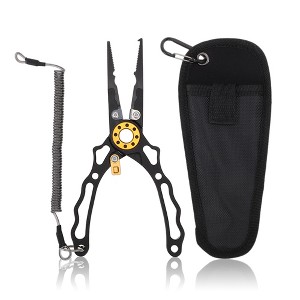 Unique Bargains Fishing Pliers Fishing Pliers for Saltwater with Sheath and Lanyard Black 1 Set - 1 of 4