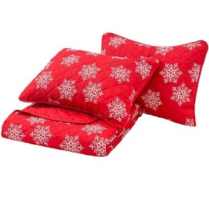 The Lakeside Collection Red Snowflake Quilt Set with Shams - Full/Queen - 1 of 4