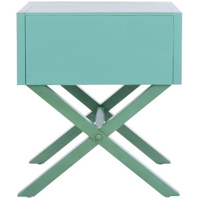 Odilia Turquoise Acacia Wood 1-Drawer Nightstand with Gold Pull