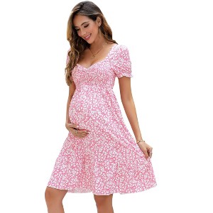 Clearlove Women's Chicken Heart Neck Short Sleeve Printed Comfortable Stylish Maternity Crop Dress - 1 of 4