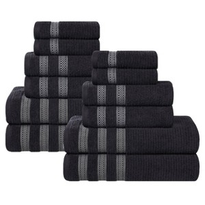 Zero Twist Cotton Ribbed Modern Geometric Border Assorted 12 Piece Bathroom Towel Set by Blue Nile Mills - 1 of 4