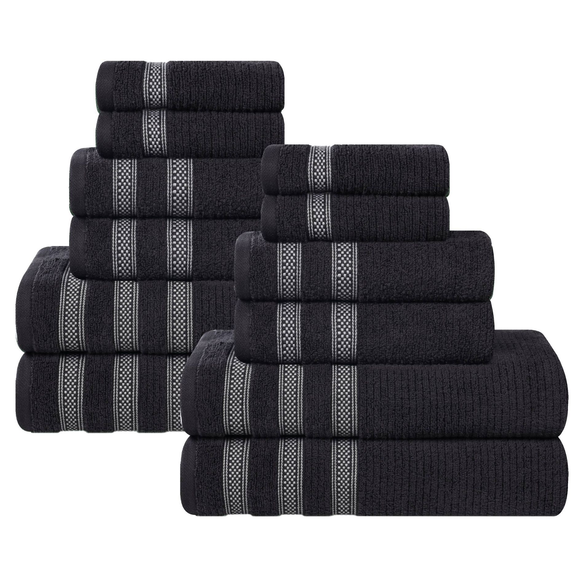Zero Twist Cotton Ribbed Modern Geometric Border Bathroom Towel Set by Blue Nile Mills