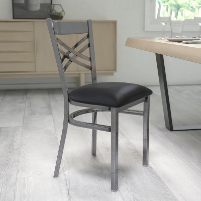 Black Metal Cross Back Side Chair with Vinyl Seat