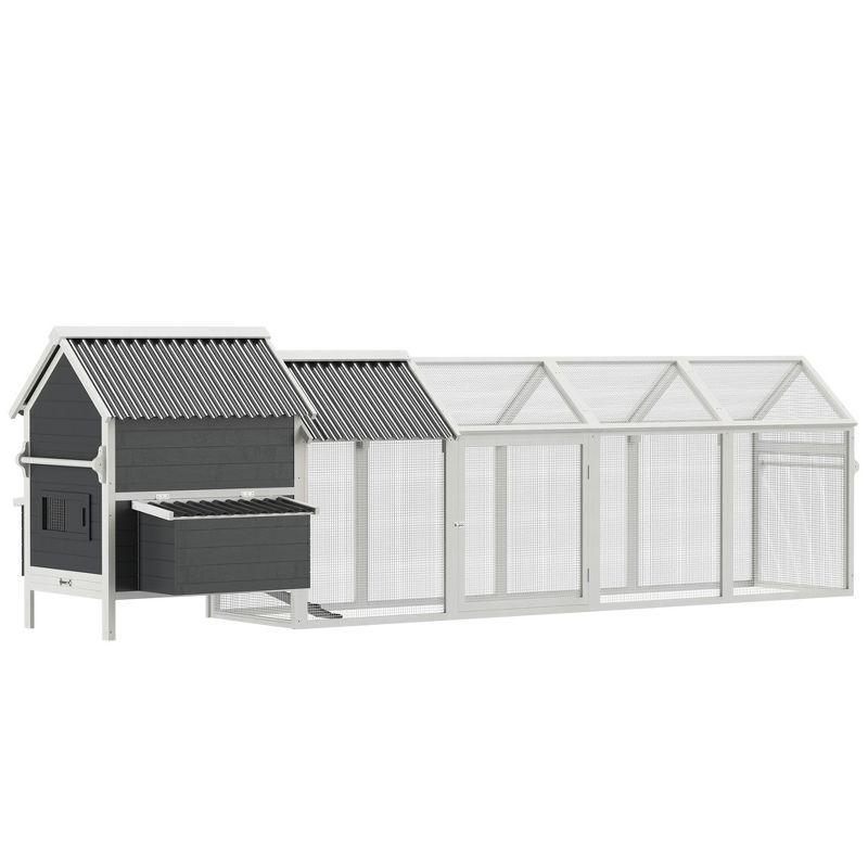 PawHut 162" Large Chicken Coop for 6-8 Chickens with Handle, Climate-Safe Paint, Wooden Hen House, Storm Gray, 1 of 8