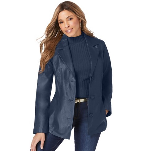 Navy blue leather jacket plus size hotsell