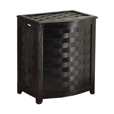 Oceanstar Mahogany Finished Bowed Front Veneer Laundry Wood Hamper with Interior Bag