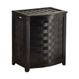 Oceanstar Mahogany Finished Bowed Front Veneer Laundry Wood Hamper with Interior Bag - 1 of 4