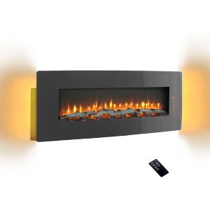 48-Inch Curved Front Wall Mounted Electric Fireplace with Remote and Multi-Color Flame & Emberbed - 1 of 4