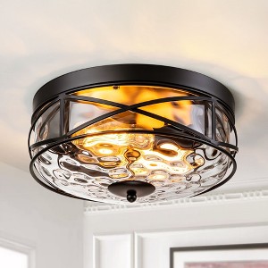 Rennnsan Duvona 11"W 2-Light Bowl Hammered Glass Classic Dimmable Flush Mount in Black - 1 of 4