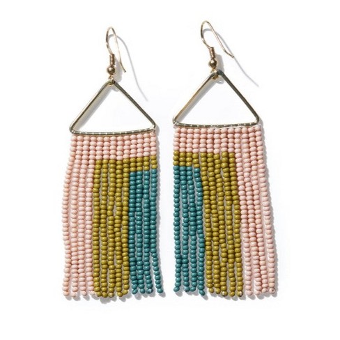 INK+ALLOY Lexie Horizontal Stripe Beaded Fringe Earrings in Pink