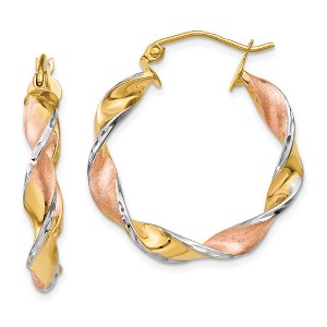 Black Bow Jewelry Tri-Color Twisted Round Hoops in 14k Yellow Gold, 25mm (1 Inch) - 1 of 4