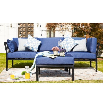 Patio Festival 4pc Steel Outdoor Patio Sectional Sofa with Cushions Furniture Set Blue: Modern Design, All-Weather Comfort, Powder-Coated Frame