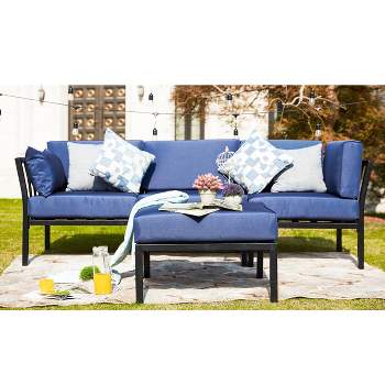 Patio Festival 4pc Steel Outdoor Patio Sectional Sofa with Cushions Furniture Set Blue
