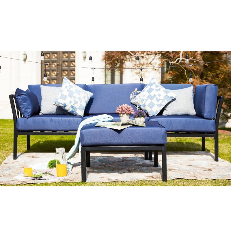 Patio Festival 4pc Steel Outdoor Patio Sectional Sofa with Cushions Furniture Set Blue, 1 of 11