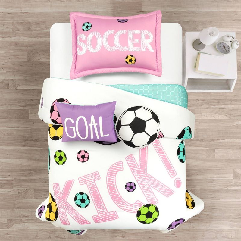 Kids' Girls Soccer Kick Reversible Oversized Comforter Bedding Set - Lush Décor, 3 of 8
