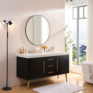 NicBex Glossy Bathroom Mirror for Wall, Rectangle Metal Framed Vanity Mirror, Modern Corner Mirror, Hangs Horizontally & Vertically, Black - 1 of 4