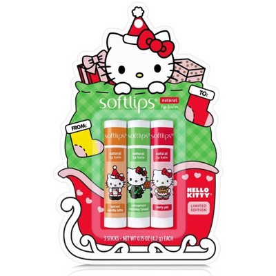 Softlips Hello Kitty Natural Lip Balm - Santa Sleigh - 3pk