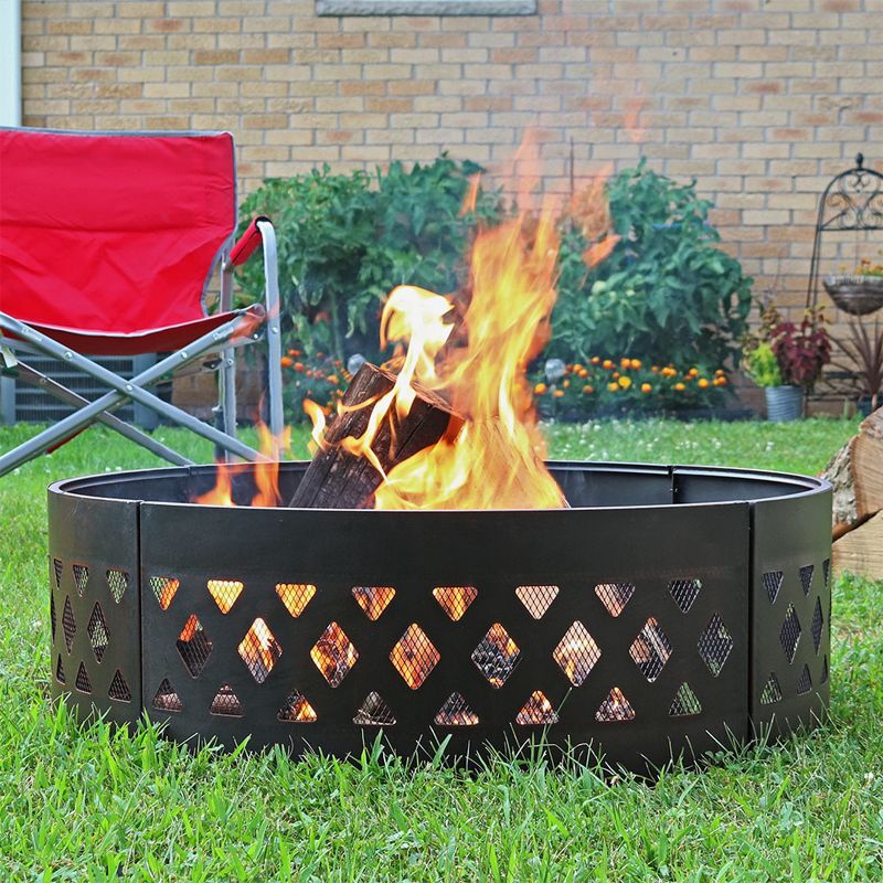 Sunnydaze Outdoor Heavy-Duty Steel Portable Large Round Crossweave Cut Out Fire Pit Ring - 36" - Black, 3 of 12