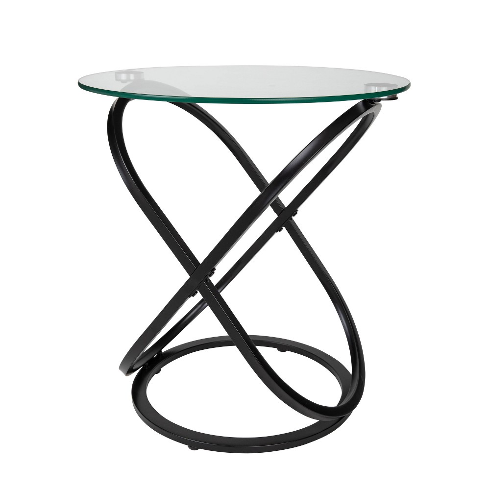 Photos - Dining Table 20.5" Round Galaxy Clear Tempered Glass End Table Black - Danya B.