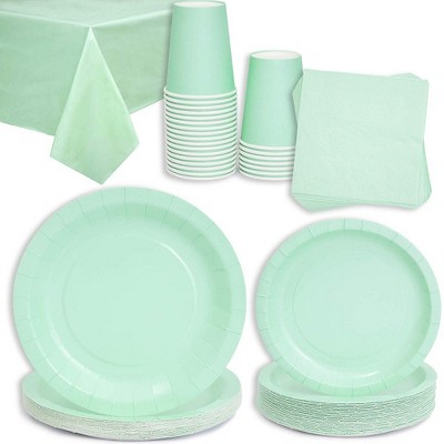 Juvale Mint Green Party Supplies - Table Cover, Napkins, Plates, Cups (Serves 24)