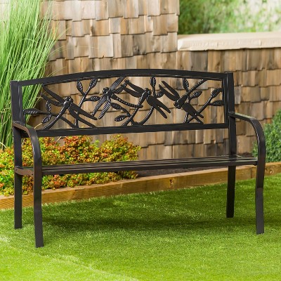 Evergreen Dragonfly Metal Garden Bench - Black