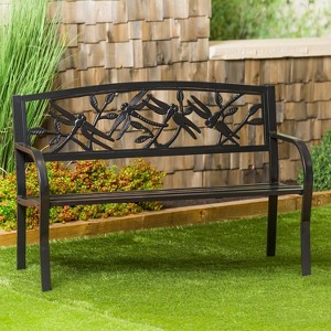 Evergreen Dragonfly Metal Garden Bench - Black - 1 of 3
