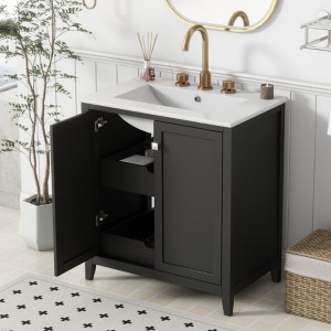 30 inch freestanding bathroom storage cabinet set with ceramic sink, shaker style dressing table - 1 of 4