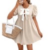 Womens Elegant Bow Neck Puff Sleeve A Line Casual Midi Dress - 4 of 4