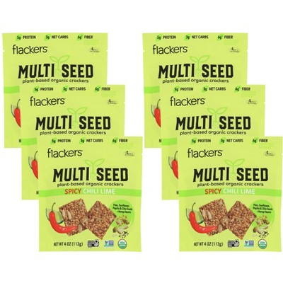 Flackers Organic Spicy Chili Lime Multi-Seed Crackers - Case of 6/4 oz
