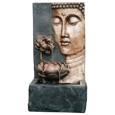 29.92" Cascading Lotus Buddha Face Zen Indoor/Outdoor Water Fountain with LED Lights - Bronze/Natural Gray - XBrand