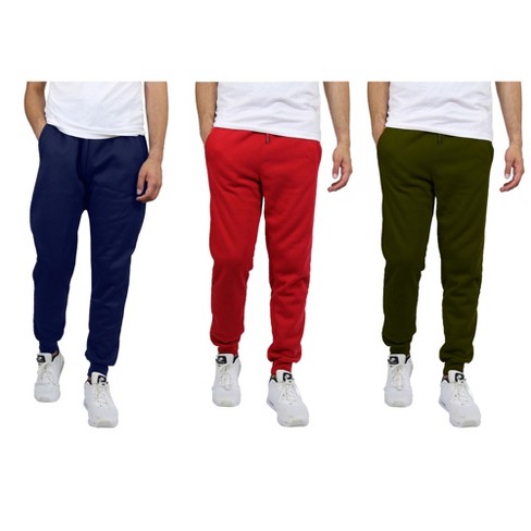 Blue Ice Men s Modern Fit Heavyweight Classic Fleece Jogger Sweatpants 3 Pack Navy Olive Red L