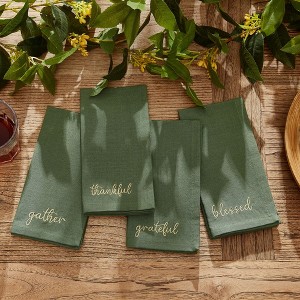 Elrene Harvest Sentiment Embroidered Napkins, Set of 4 - 17" x 17" - Elrene Home Fashions - 1 of 4