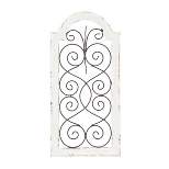 Vintage Wood Scroll Arched Window Inspired Wall Decor with Metal Scrollwork Relief White - Olivia & May