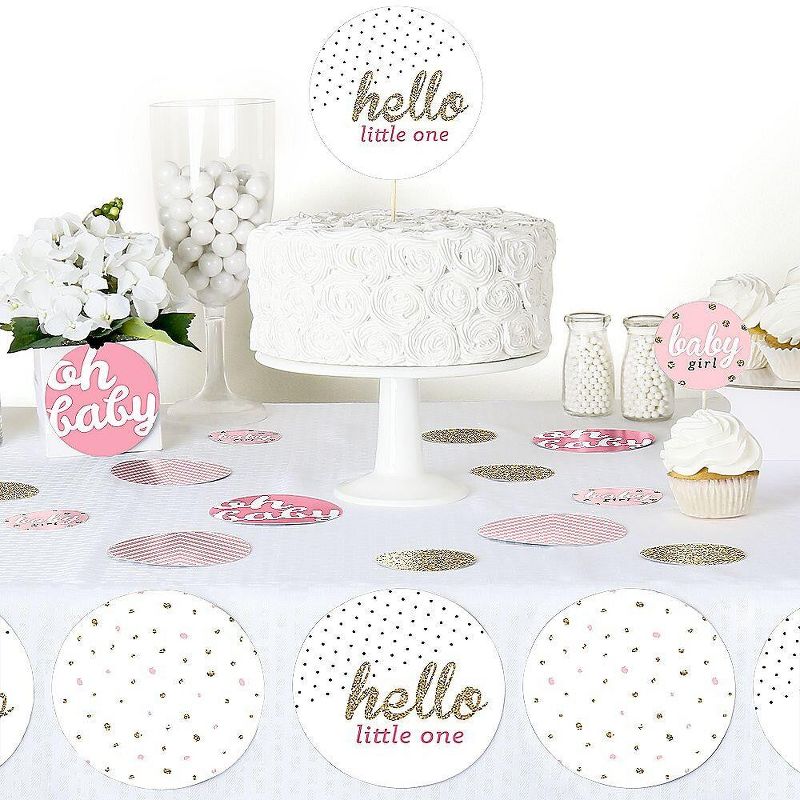 Big Dot of Happiness Hello Little One - Pink and Gold - Girl Baby Shower Giant Circle Confetti - Party Decorations - Large Confetti 27 Count, 5 of 8
