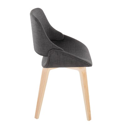 Charcoal Faux Leather Upholstered Side Chair with Natural Wood Legs