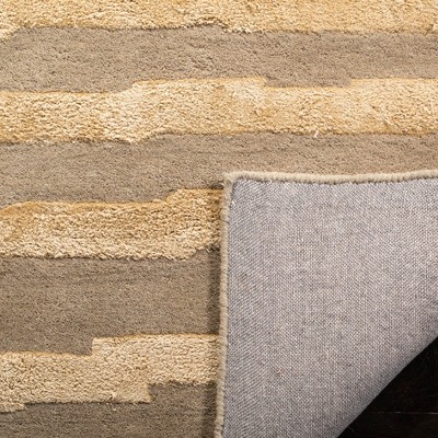 Beige and Gold Tufted Wool and Viscose Square Rug