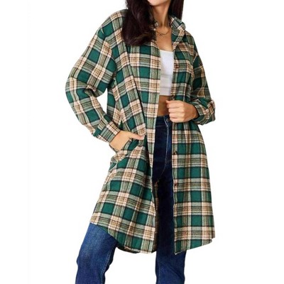 Women's Effortlessly Elegant Plaid Collared Shirt - Double Take