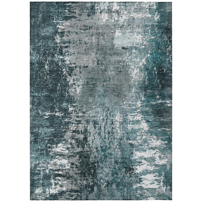 Teal Blue Gray And Charcoal Abstract Washable Indoor Outdoor Area Rug