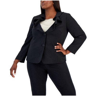 Kasper Womens Ruffled Blazer Jacket, Black, 22W