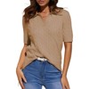Women's Cable Short Sleeve Sweaters Tops Solid Lapel V Neck Cable Knit Casual Soft Pullover Shirt - 2 of 3