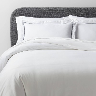 3шт пододеяльник с вышитой каймой Full/Queen Luxe и бутафорский комплект белого/темно-бирюзового цвета