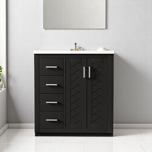 Mshliw 30'' Bathroom Vanity with Ceramic Sink Combo, Solid Wood Frame Freestanding Storage Cabinet with 3 Drawers and 2 Soft Close Doors - 1 of 4