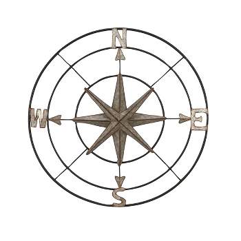 Metal Compass Indoor Outdoor Wall Decor with Distressed Copper Like Finish Gray - Olivia & May