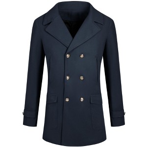 Lars Amadeus Men's Classic Winter Notched Collar Double Breasted Peacoat - 1 of 4